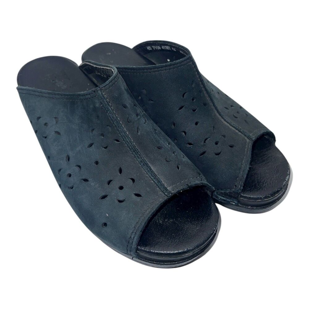 Dansko Perforated Mules Womens Eu 40 Sz 9.5 Black Suede Clog Poland Comfort